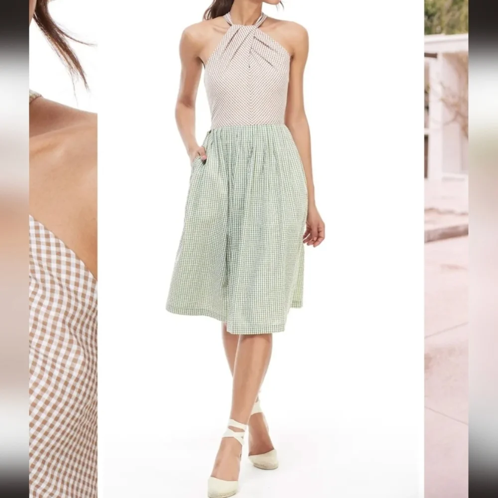 GAL MEETS GLAM Alma Two- Color Gingham Halter Neck Dress 20 - Picture 4 of 15